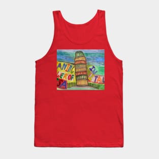 Leaning Tower of Pisa in Italy Bright And Brilliant Colourful Background Tank Top